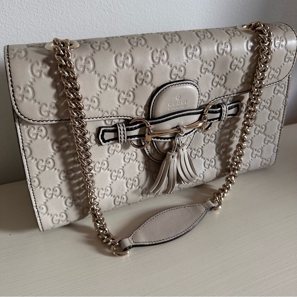Gucci Guccissima greige Emily Horsebit Shoulder Bag